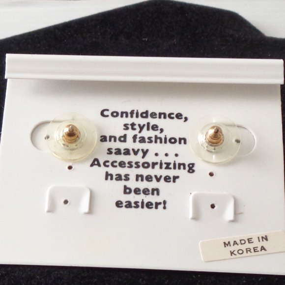 Vintage GOLD & GRAY Drop Dangle Post EARRINGS New On Display Card - Picture 2 of 4